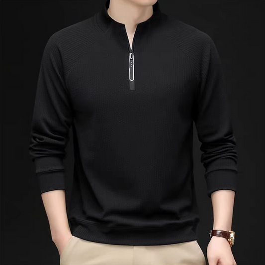 Obsidian Drift Half-Zip Textured Sweatshirt