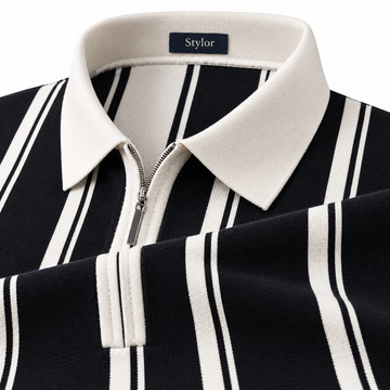 Obsidian Riviera Zip-Stripe Knit Polo