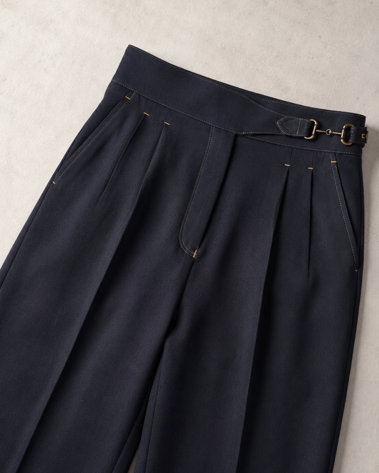 Vintage Side Buckle Adjustable Waist Double-Pleated Gurkha Pant