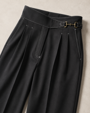 Vintage Side Buckle Adjustable Waist Double-Pleated Gurkha Pant